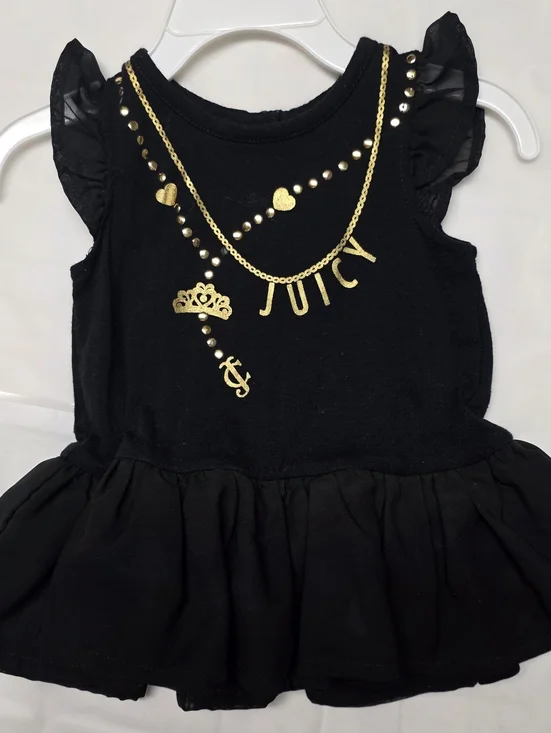 Juicy Couture Black Ruffle Tank Dress with Gold Necklace Graphic - Picture 3 of 6